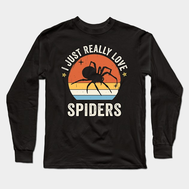 I Just Really Love Spiders Retro Vintage Sunset Gift Idea Long Sleeve T-Shirt by Lyume